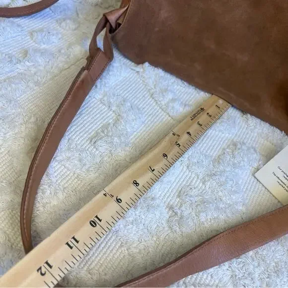 Free People Roswell Boho Slouchy Suede Leather Messenger Bag Tote Cognac Brown - Picture 15 of 16